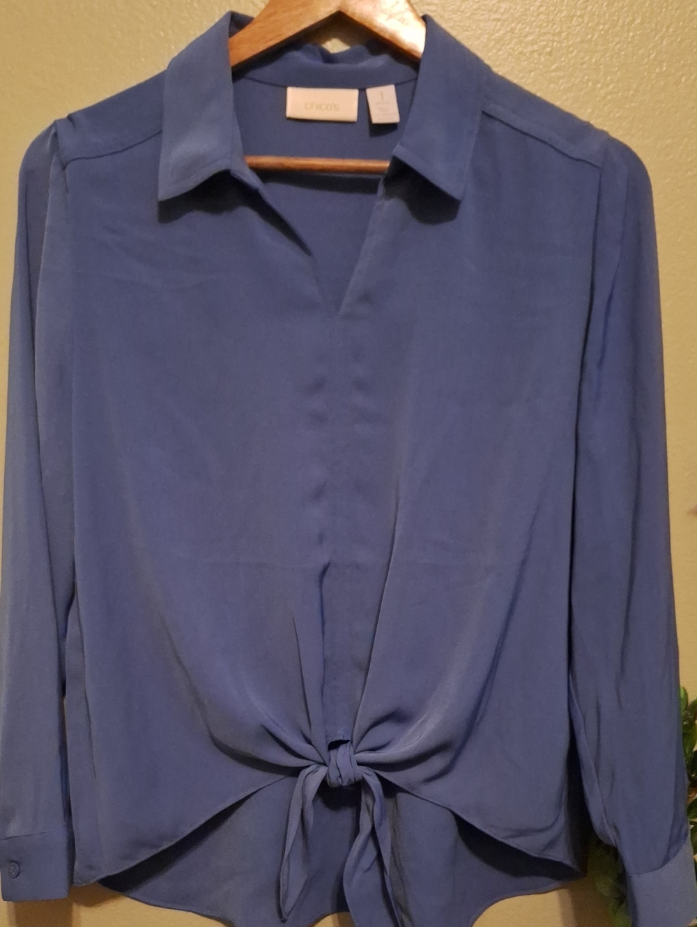 Chico's Blue Tie-Front Collared Button-Down Blouse